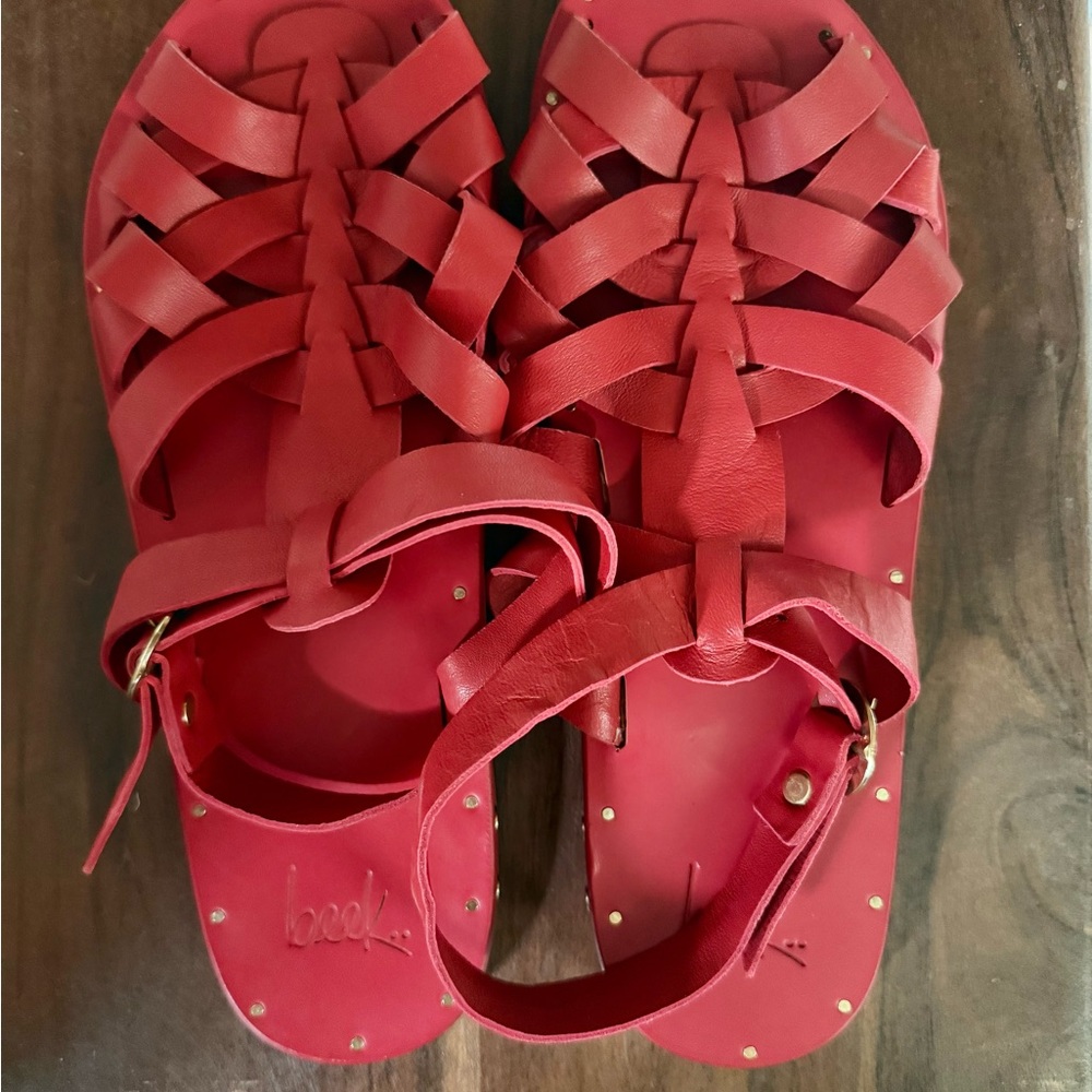 beek Red Leather Sandals size 8 - Picture 2 of 6